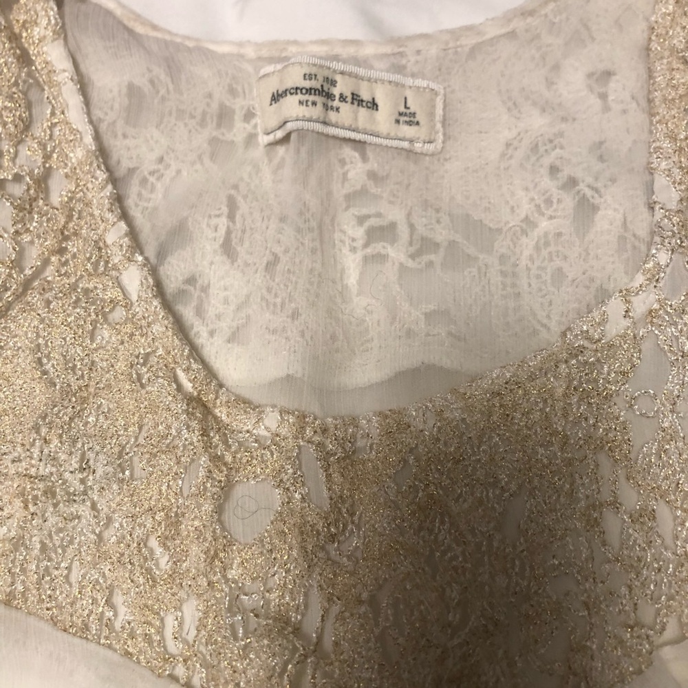 Abercrombie & Fitch Cream Lace Tank with Gold Glitter Accents
